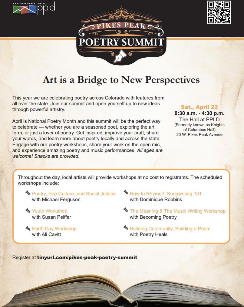 Author signing: Brook Bhagat at the Pikes Peak Poetry Summit Saturday, April 22